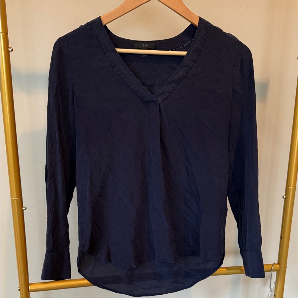 JCREW Silk navy blue V-Neck Blouse